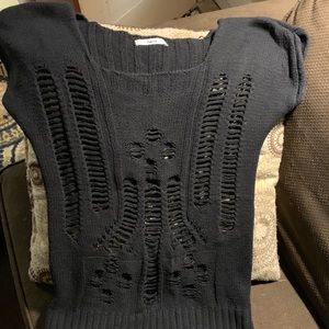 Ladies M Cap Sleeve Open Knit Sweater, Black